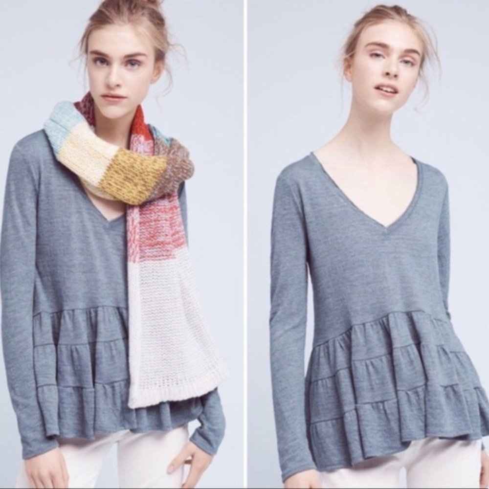 ANTHROPOLOGIE Deletta Teal Blue Thea Ruffle Top XS